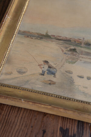 Quadro "pesca sul lago" 1910 - immagine 2