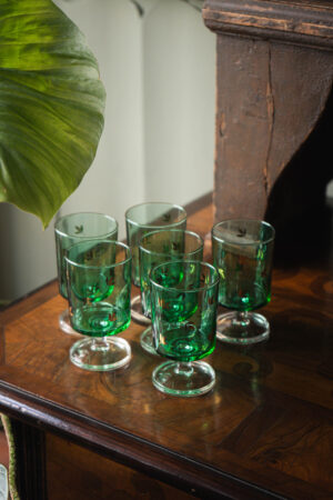 Set da 6 bicchieri anni ‘70 in vetro verde con foglie dorate - immagine 4